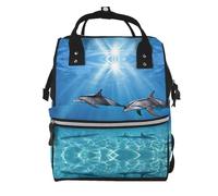 BWPDPXFJ Dolphins in the sea -Print Large Capacity Multi-Function Backpack Water-Resistant With Compartments For Hiking Travel Everyday Adults.