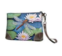 BWPDPXFJ dragonfly painting -Print Leather Clutch For Women, Handmade Genuine Leather Wristlet With Metal Zipper, Stylish Convertible Clutch Purse For Evening & Travel.