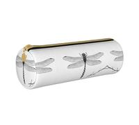BWPDPXFJ Dragonfly -Print Eco-Friendly Leather Pencil Case/Zipper - Compact Cylinder Organizer for School, Office & Travel