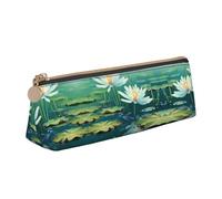 BWPDPXFJ Dragonfly with Water Lily -Print Triangular Leather Pencil Case - Eco-Friendly Crossgrain Organizer W/Premium Zipper for School, Office & Travel