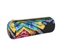 BWPDPXFJ Exotic Tribe Tie Dye Style Print -Print Eco-Friendly Leather Pencil Case/Zipper - Compact Cylinder Organizer for School, Office & Travel