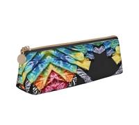 BWPDPXFJ Exotic Tribe Tie Dye Style Print -Print Triangular Leather Pencil Case - Eco-Friendly Crossgrain Organizer W/Premium Zipper for School, Office & Travel