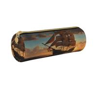 BWPDPXFJ Fantasy Pirate Ship -Print Eco-Friendly Leather Pencil Case/Zipper - Compact Cylinder Organizer for School, Office & Travel