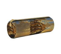 BWPDPXFJ Fantasy Pirate Ship Print -Print Eco-Friendly Leather Pencil Case/Zipper - Compact Cylinder Organizer for School, Office & Travel