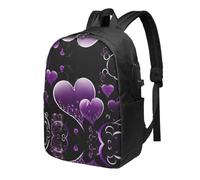 BWPDPXFJ Fashional Purple Hearts -Print 17-Inch Laptop Backpack For Students & Commuters, Water-Resistant Polyester, Lightweight Ergonomic Hiking & Travel Backpack With Laptop Sleeve.