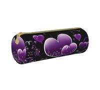 BWPDPXFJ Fashional Purple Hearts -Print Eco-Friendly Leather Pencil Case/Zipper - Compact Cylinder Organizer for School, Office & Travel