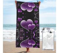 BWPDPXFJ Fashional Purple Hearts-Print Quick Dry Towel Ultra Absorbent Microfiber Lightweight For Travel Gym Beach Camping Compact With Carry Bag 27.5"x55"