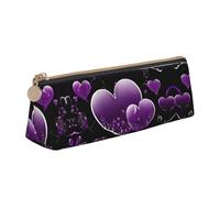 BWPDPXFJ Fashional Purple Hearts -Print Triangular Leather Pencil Case - Eco-Friendly Crossgrain Organizer W/Premium Zipper for School, Office & Travel