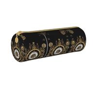 BWPDPXFJ Gears Clock Bronze Century -Print Eco-Friendly Leather Pencil Case/Zipper - Compact Cylinder Organizer for School, Office & Travel