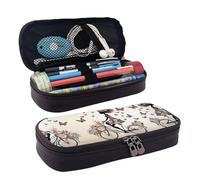 BWPDPXFJ Girl Bicycle Butterfly -Print Personalized Leather Pencil Case for Students, Compact Stylish Organizer with Zipper Closure Pouch.