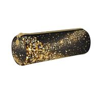 BWPDPXFJ Gold Bling -Print Eco-Friendly Leather Pencil Case/Zipper - Compact Cylinder Organizer for School, Office & Travel