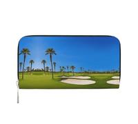 BWPDPXFJ Golf Course by The sea -Print Women's Black Leather Wallet with Zip -Pocket & Wristlet for Travel, Daily Use.