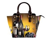 BWPDPXFJ Grapes Wine Bottles and Drink -Print Leather Crossbody Bag With Rivets, Adjustable Strap, Multiple Pockets For Women, School Office Travel.