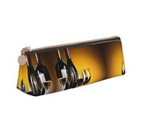 BWPDPXFJ Grapes Wine Bottles and Drink -Print Triangular Leather Pencil Case - Eco-Friendly Crossgrain Organizer W/Premium Zipper for School, Office & Travel