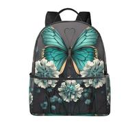 BWPDPXFJ Gray Teal Flower Butterfly -Print Urban Commuter Stylish Lightweight Backpack For Travel & School, Versatile Daypack For Women With Padded Straps.
