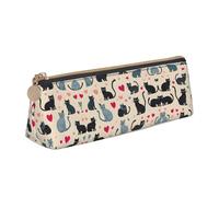 BWPDPXFJ Happy Walking Kitty -Print Triangular Leather Pencil Case - Eco-Friendly Crossgrain Organizer W/Premium Zipper for School, Office & Travel
