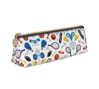 BWPDPXFJ Hockey Elements Creative Patterned -Print Triangular Leather Pencil Case - Eco-Friendly Crossgrain Organizer W/Premium Zipper for School, Office & Travel