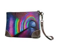 BWPDPXFJ Holographic Dreams -Print Leather Clutch For Women, Handmade Genuine Leather Wristlet With Metal Zipper, Stylish Convertible Clutch Purse For Evening & Travel.