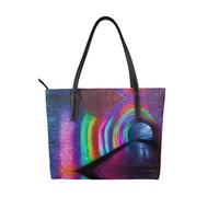 BWPDPXFJ Holographic Dreams -Print Waterproof Work Tote For Women Lightweight Synthetic Leather Professional Laptop Bag With Compartments Office Travel.