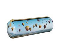 BWPDPXFJ Hot Air Balloons -Print Eco-Friendly Leather Pencil Case/Zipper - Compact Cylinder Organizer for School, Office & Travel
