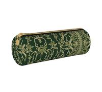 BWPDPXFJ Hunter Green Floral Petals Pattern -Print Eco-Friendly Leather Pencil Case/Zipper - Compact Cylinder Organizer for School, Office & Travel