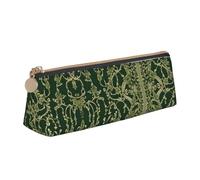 BWPDPXFJ Hunter Green Floral Petals Pattern -Print Triangular Leather Pencil Case - Eco-Friendly Crossgrain Organizer W/Premium Zipper for School, Office & Travel