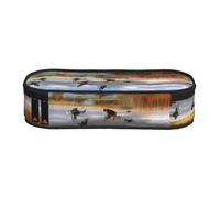 BWPDPXFJ Hunting Flying Wild Ducks -Print Professional Large Pencil Case with Compartments - Oxford Fabric Organizer for School Supplies, Travel & Office Storage.