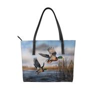 BWPDPXFJ Hunting Flying Wild Ducks -Print Waterproof Work Tote For Women Lightweight Synthetic Leather Professional Laptop Bag With Compartments Office Travel.