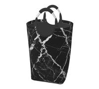 Bwpdpxfj Laundry Basket with Handle, Black and White Marble Print, 28 x 32 x 57.5 cm, Polyester, Modern, Rectangular, Foldable