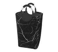 Bwpdpxfj Laundry Basket with Handles, Black Marble Print, 28 x 32 x 57.5 cm, Polyester, Modern, Rectangular, Foldable, Lightweight