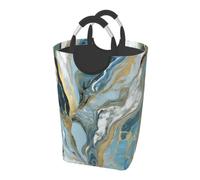 Bwpdpxfj Laundry Basket with Handles, Teal and Gold Marble Print, 28x32x57.5 cm, Polyester, Modern, Rectangular, Foldable, 50L