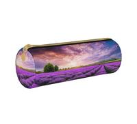 BWPDPXFJ Lavender Fields -Print Eco-Friendly Leather Pencil Case/Zipper - Compact Cylinder Organizer for School, Office & Travel