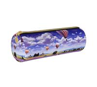 BWPDPXFJ Lavender Hot Air Balloon -Print Eco-Friendly Leather Pencil Case/Zipper - Compact Cylinder Organizer for School, Office & Travel