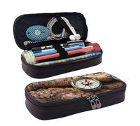 BWPDPXFJ Law of the Compass Navigation -Print Personalized Leather Pencil Case for Students, Compact Stylish Organizer with Zipper Closure Pouch.