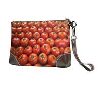 BWPDPXFJ Many tomatoes -Print Leather Clutch For Women, Handmade Genuine Leather Wristlet With Metal Zipper, Stylish Convertible Clutch Purse For Evening & Travel.