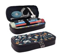 BWPDPXFJ Mexican Skull -Print Personalized Leather Pencil Case for Students, Compact Stylish Organizer with Zipper Closure Pouch.