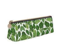 BWPDPXFJ Monstera Deliciosa Banana Palm -Print Triangular Leather Pencil Case - Eco-Friendly Crossgrain Organizer W/Premium Zipper for School, Office & Travel