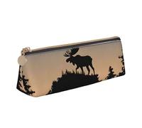 BWPDPXFJ Moose Mountain Pine Tree Wilderness -Print Triangular Leather Pencil Case - Eco-Friendly Crossgrain Organizer W/Premium Zipper for School, Office & Travel