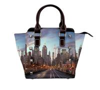 BWPDPXFJ New York City -Print Leather Crossbody Bag With Rivets, Adjustable Strap, Multiple Pockets For Women, School Office Travel.