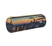 BWPDPXFJ New York City Print -Print Eco-Friendly Leather Pencil Case/Zipper - Compact Cylinder Organizer for School, Office & Travel
