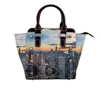 BWPDPXFJ New York City Print -Print Leather Crossbody Bag With Rivets, Adjustable Strap, Multiple Pockets For Women, School Office Travel.