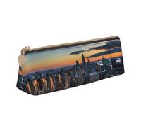 BWPDPXFJ New York City Print -Print Triangular Leather Pencil Case - Eco-Friendly Crossgrain Organizer W/Premium Zipper for School, Office & Travel