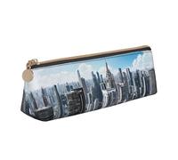 BWPDPXFJ New York Fashion City -Print Triangular Leather Pencil Case - Eco-Friendly Crossgrain Organizer W/Premium Zipper for School, Office & Travel