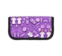 BWPDPXFJ Nurse Pattern Purple -Print Large Capacity Canvas Pencil Case - Soft Multi-Compartment Organizer with Zippered Mesh Pocket for School Stationery & Travel Makeup Bag.