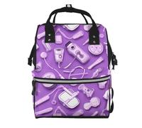 BWPDPXFJ Nurse Pattern Purple -Print Large Capacity Multi-Function Backpack Water-Resistant With Compartments For Hiking Travel Everyday Adults.
