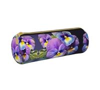 BWPDPXFJ Pansy Perfection -Print Eco-Friendly Leather Pencil Case/Zipper - Compact Cylinder Organizer for School, Office & Travel
