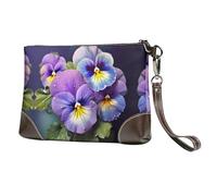 BWPDPXFJ Pansy Perfection -Print Leather Clutch For Women, Handmade Genuine Leather Wristlet With Metal Zipper, Stylish Convertible Clutch Purse For Evening & Travel.