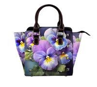 BWPDPXFJ Pansy Perfection -Print Leather Crossbody Bag With Rivets, Adjustable Strap, Multiple Pockets For Women, School Office Travel.