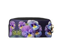 BWPDPXFJ Pansy Perfection -Print Leather Makeup Pouch for Travel Organizer, Waterproof Cosmetic Bag with Compartments, Personalized Students Pencil Case.