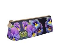 BWPDPXFJ Pansy Perfection -Print Triangular Leather Pencil Case - Eco-Friendly Crossgrain Organizer W/Premium Zipper for School, Office & Travel